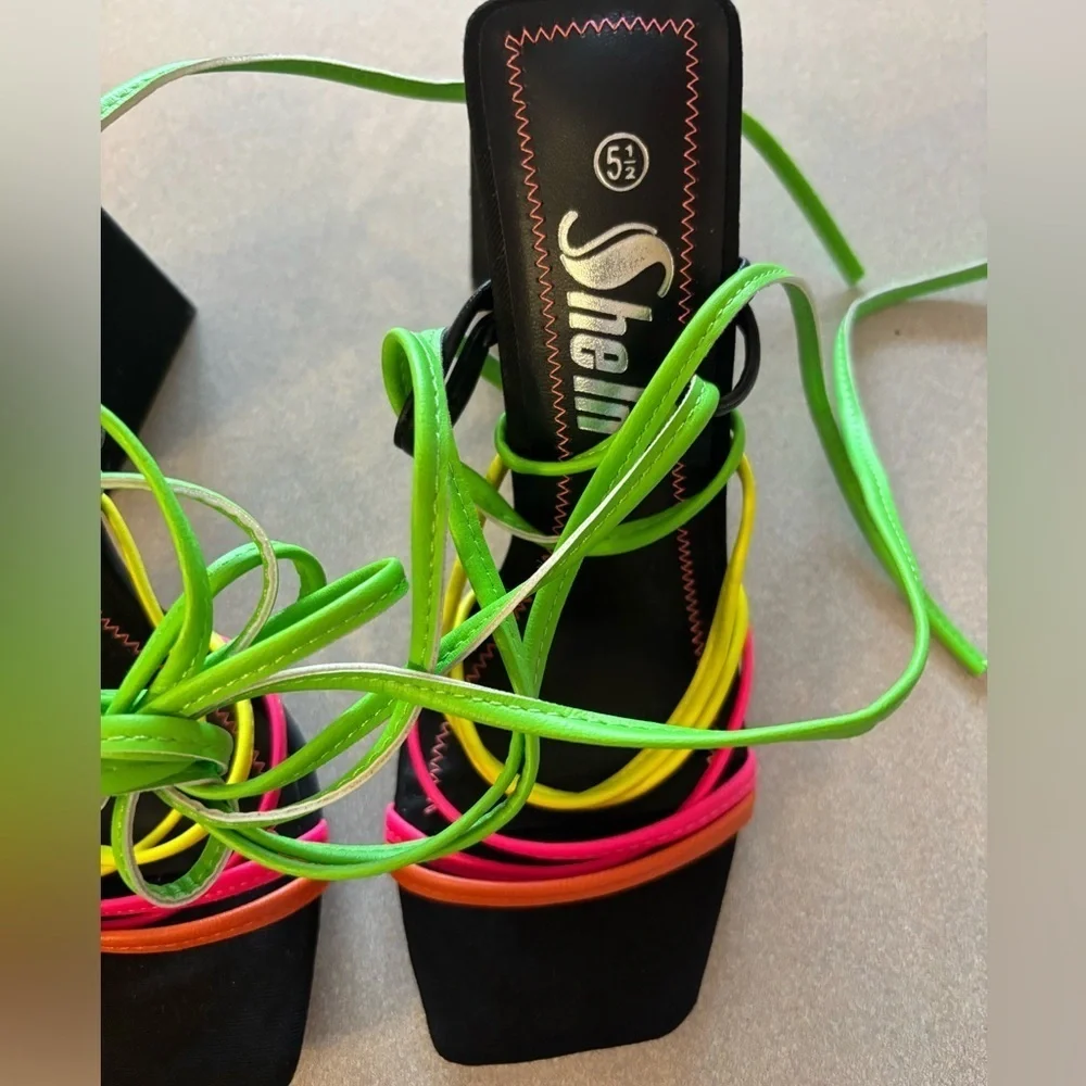 Lot of 3 Retro 70s Neon Funky Heel Shoes